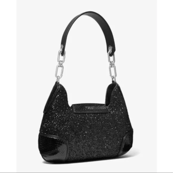 Michael Kors Collection Bancroft Medium Glitter and Snakeskin Shoulder Bag - Picture 3 of 15